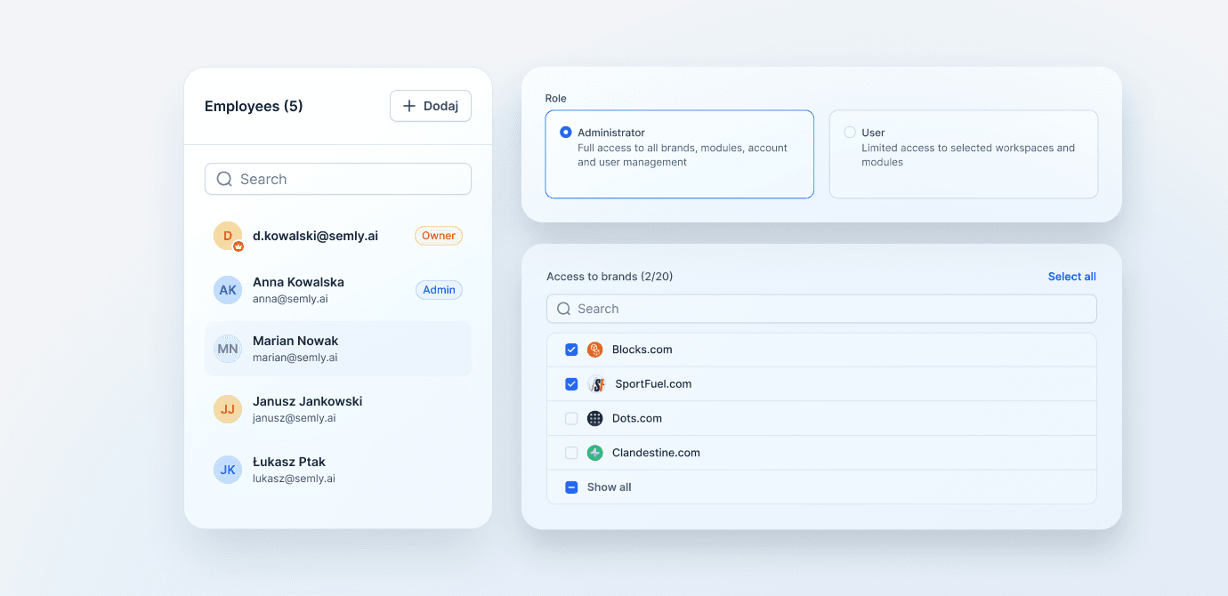 Now! Employee accounts and advanced permission management