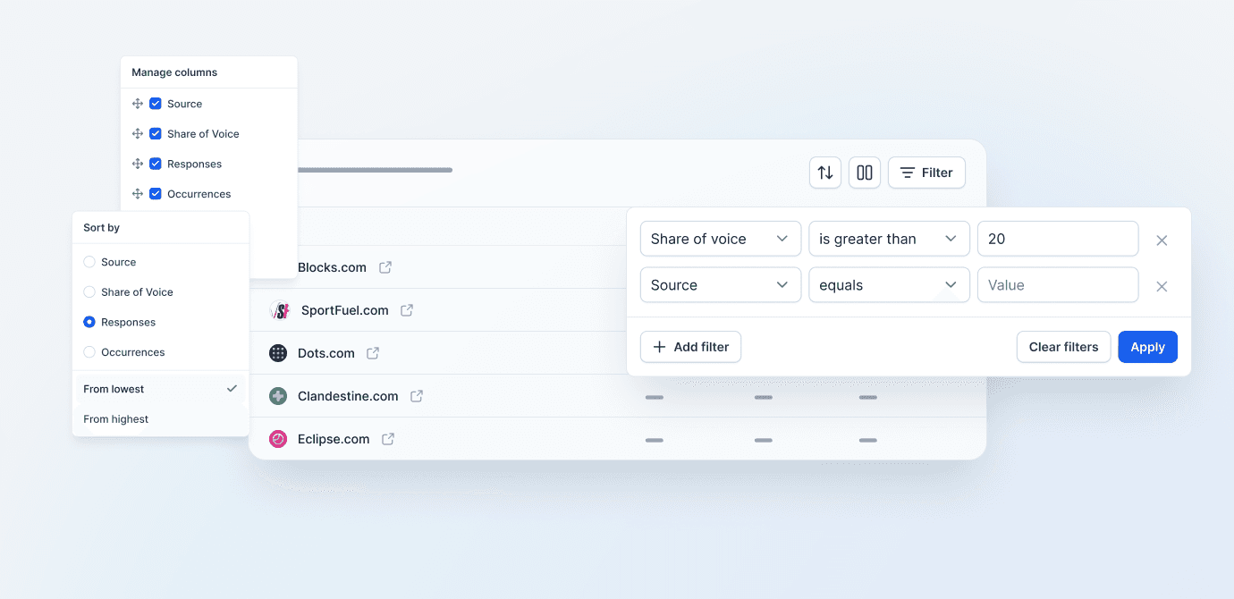 New! Filtering, sorting and managing columns